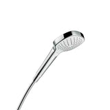 Ruční sprcha Hansgrohe Croma Select E Vario v provedení bílá chrom s tlačítkem Select a průměrem 110 mm.