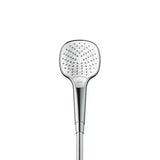 Ruční sprcha Hansgrohe Croma Select E Vario v provedení bílá chrom s tlačítkem Select a průměrem 110 mm.