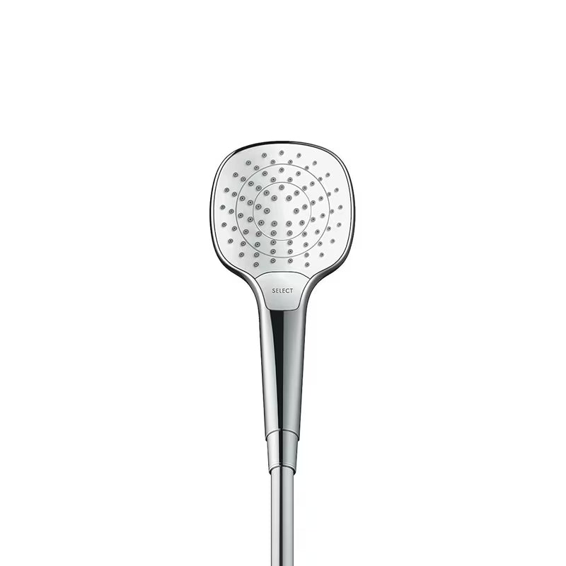 Ruční sprcha Hansgrohe Croma Select E Vario v provedení bílá chrom s tlačítkem Select a průměrem 110 mm.