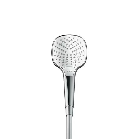 Ruční sprcha Hansgrohe Croma Select E Vario v provedení bílá chrom s tlačítkem Select a průměrem 110 mm.