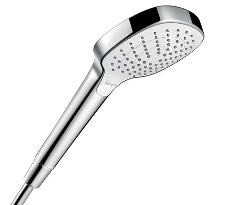 Ruční sprcha Hansgrohe Croma Select E v bílé a chromu s tlačítkem Select a sprchovým diskem 110 mm
