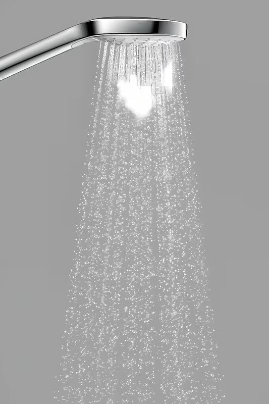 Ruční sprcha Hansgrohe Croma Select E v bílé a chromu s tlačítkem Select a sprchovým diskem 110 mm