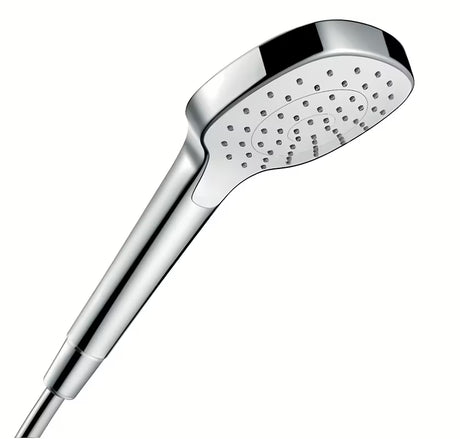 Ruční sprcha Hansgrohe Croma Select E v provedení bílá a chrom s proudem Rain a průměrem 110 mm.