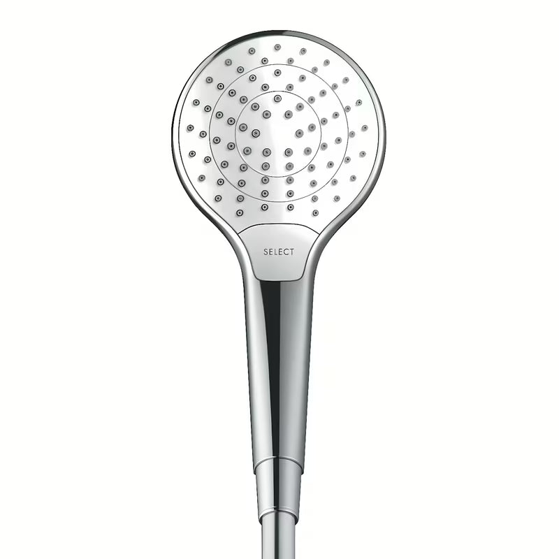 Ruční sprcha Hansgrohe Croma Select S v bílé a chromové barvě s tlačítkem Select a třemi proudy