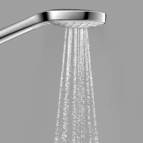 Ruční sprcha Hansgrohe Croma Select S v bílé a chromové barvě s tlačítkem Select a třemi proudy