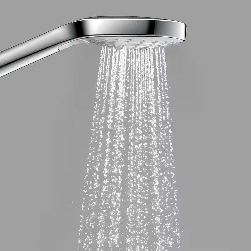 Ruční sprcha Hansgrohe Croma Select S v bílé a chromové barvě s tlačítkem Select a třemi proudy