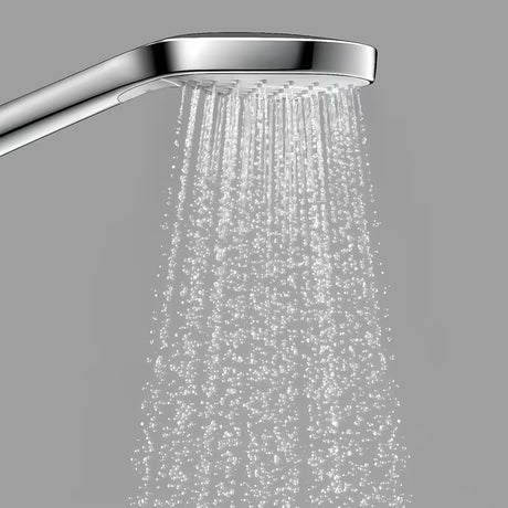 Ruční sprcha Hansgrohe Croma Select S v bílé a chromové barvě s tlačítkem Select a třemi proudy