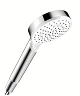 Ruční sprcha hansgrohe Crometta 1jet Green v provedení bílá a chrom s proudem Rain a průměrem 100 mm.