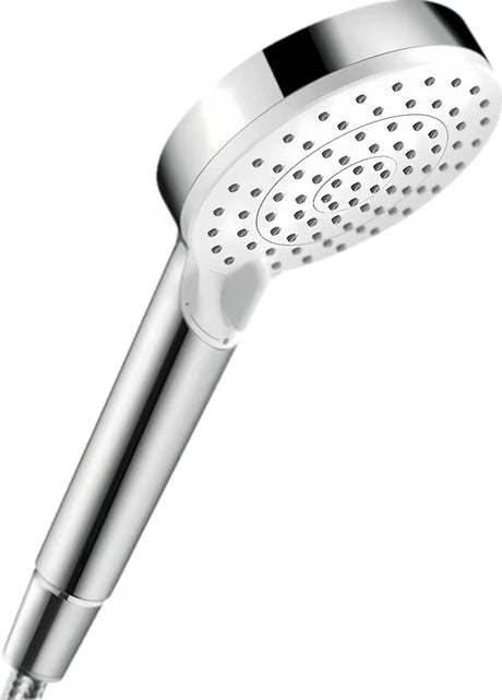 Ruční sprcha Hansgrohe Crometta Vario Green v provedení bílá a chrom se dvěma proudy a průměrem 100 mm.