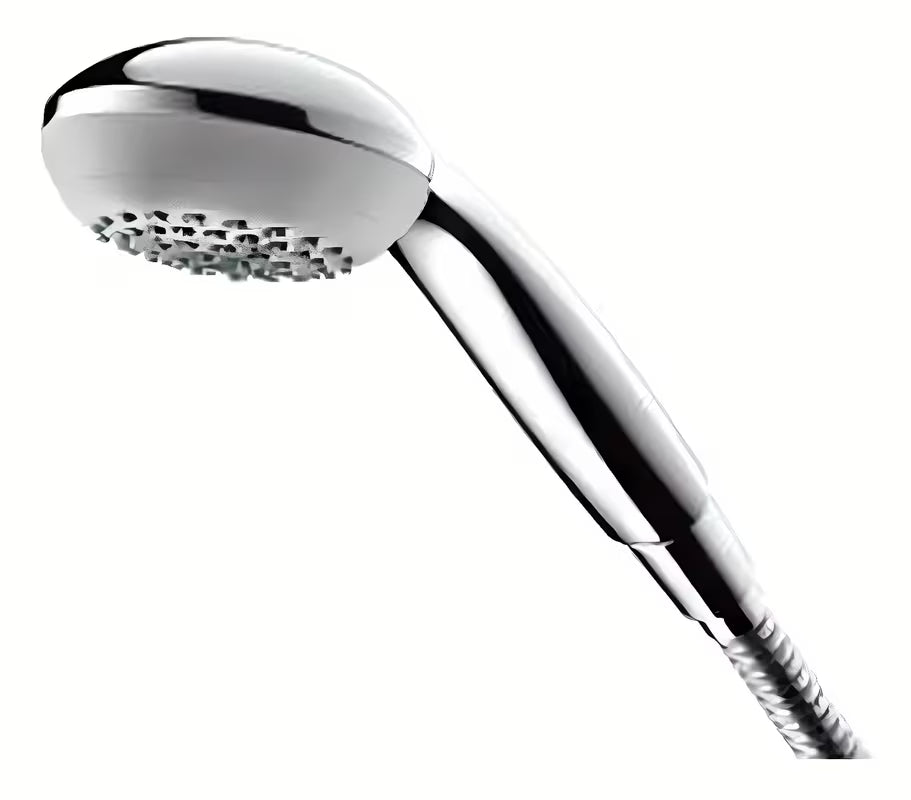 Ruční sprcha Hansgrohe Crometta 85 Mono v chromu s kulatou hlavicí a světle šedým diskem trysek.