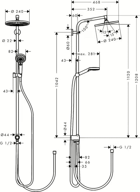 Hansgrohe Crometta S sprchový systém v chromu s horní sprchou a ruční sprchou