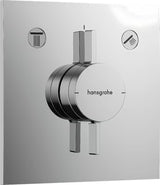 Podomítková sprchová baterie Hansgrohe DuoTurn E v chromovém provedení pro ovládání dvou spotřebičů.