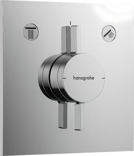 Podomítková sprchová baterie Hansgrohe DuoTurn E v chromovém provedení pro ovládání dvou spotřebičů.