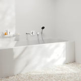 Podomítková sprchová baterie Hansgrohe DuoTurn E v chromovém provedení pro ovládání dvou spotřebičů.