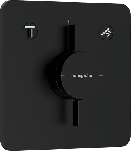 Podomítková sprchová baterie hansgrohe DuoTurn Q v matně černém provedení pro ovládání dvou spotřebičů.