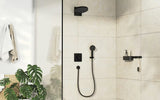 Podomítková sprchová baterie hansgrohe DuoTurn Q v matně černém provedení pro ovládání dvou spotřebičů.