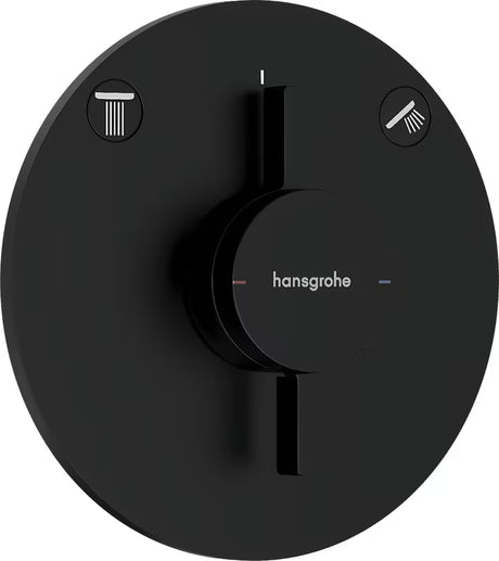 Podomítková sprchová baterie Hansgrohe DuoTurn S v matné černé pro ovládání dvou spotřebičů.