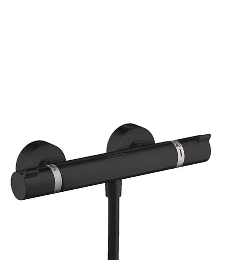 Hansgrohe Ecostat Comfort termostatická sprchová baterie v matně černém provedení pro montáž na stěnu.
