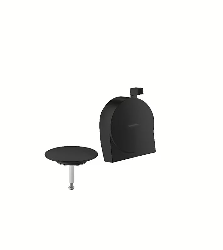 Hansgrohe Exafill S vrchní sada vanového automatu v matné černé s vývodem do vany, odtokem a přepadem.