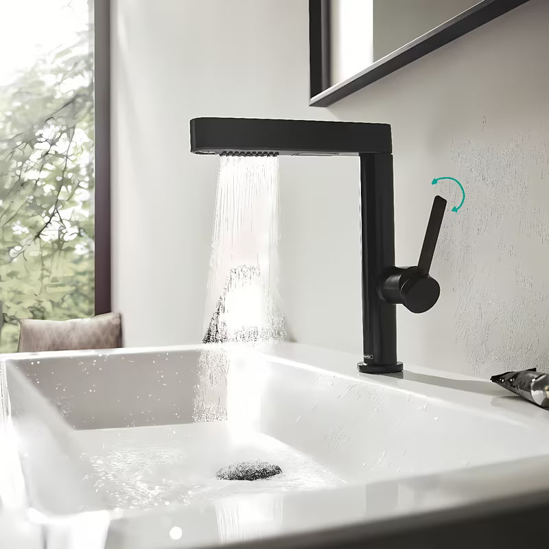 Hansgrohe Finoris umyvadlová baterie v černo-matném provedení s vytahovací sprškou