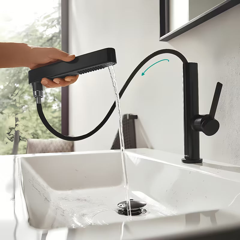 Hansgrohe Finoris umyvadlová baterie v černo-matném provedení s vytahovací sprškou