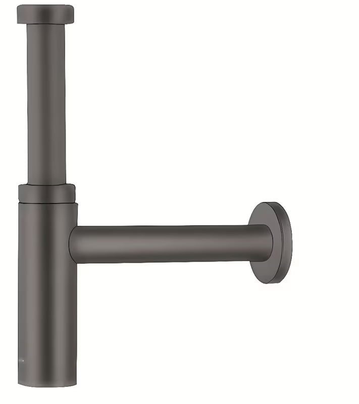 Umyvadlový sifon hansgrohe Flowstar S v kartáčovaném černém chromu s pravoúhlým designem.