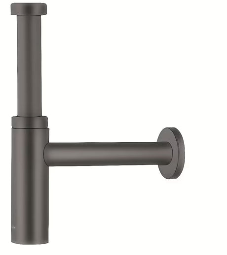 Umyvadlový sifon hansgrohe Flowstar S v kartáčovaném černém chromu s pravoúhlým designem.