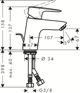 Chromuota svirtinis stovintis praustuvo maišytuvas Hansgrohe HG248 su praustuvo dugno vožtuvas apvalaus dizaino