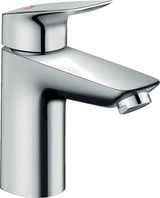 Chromová páková umyvadlová baterie hansgrohe Logis 100 CoolStart s výpustí a ergonomickou pákou.