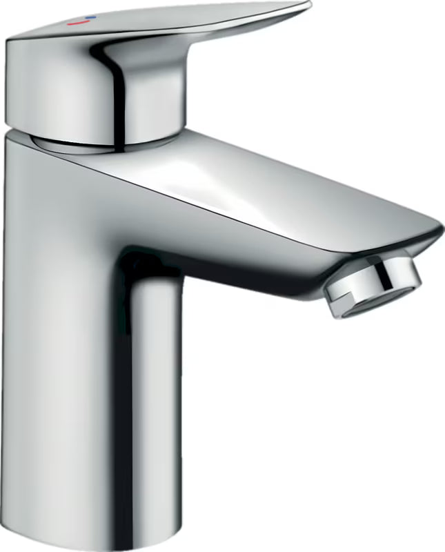 Chromová páková umyvadlová baterie hansgrohe Logis 100 CoolStart s výpustí a ergonomickou pákou.