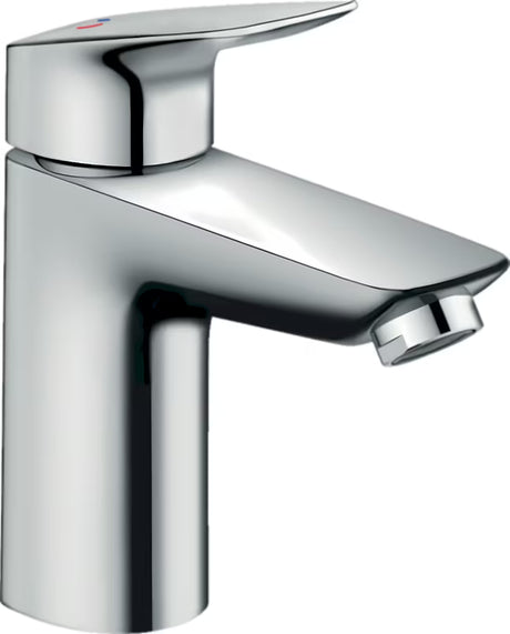 Chromová páková umyvadlová baterie hansgrohe Logis 100 CoolStart s výpustí a ergonomickou pákou.