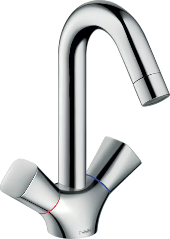 Chromová kohoutková umyvadlová baterie hansgrohe Logis s otočným výtokem a designem SoftCube.