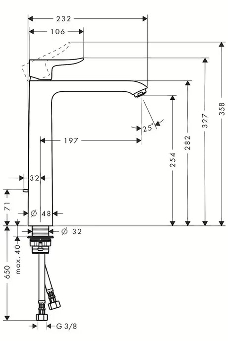 Vysoká páková umyvadlová baterie Hansgrohe Metris v chromu s výpustí a technologií EcoSmart a QuickClean.