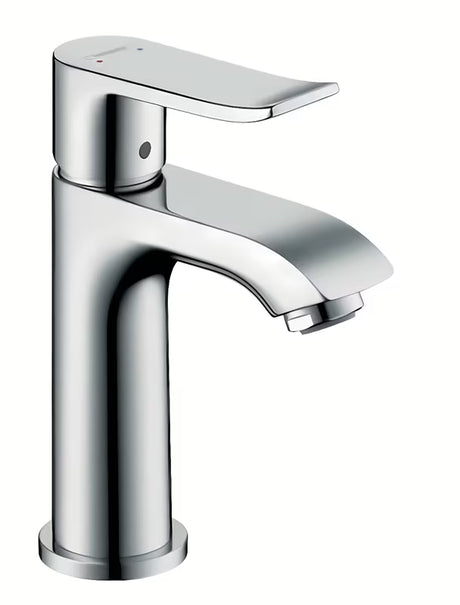 Chromová páková umyvadlová baterie Hansgrohe Metris bez výpusti s technologií EcoSmart a QuickClean.