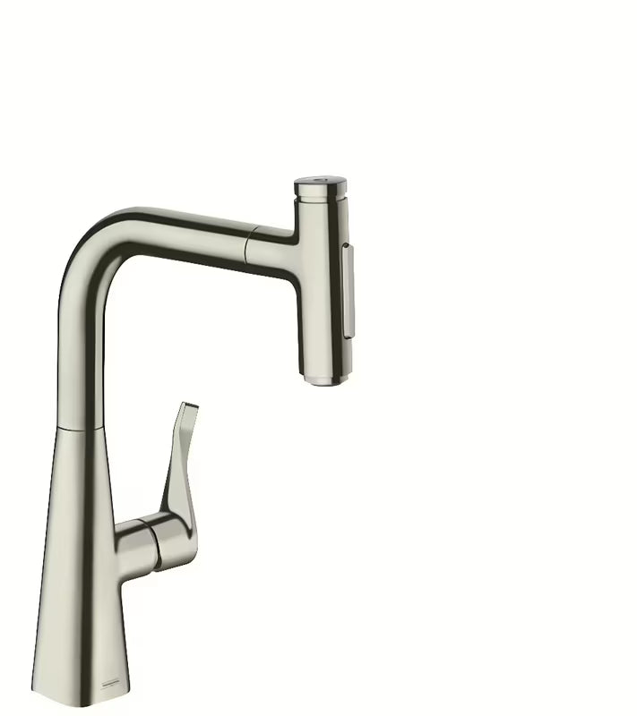 Hansgrohe Metris dřezová baterie s vytahovací sprškou ve vzhledu nerezu