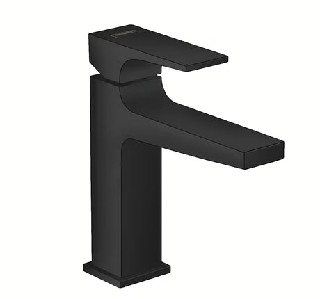Černo-matná páková umyvadlová baterie Hansgrohe Metropol 110 s odtokem push-open