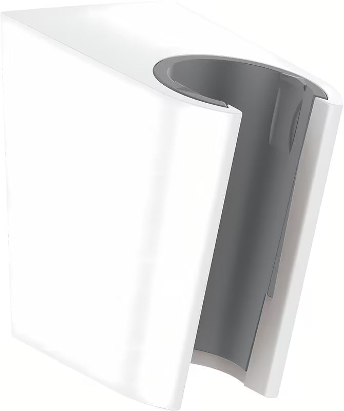 Bílý pevný držák sprchy Hansgrohe Porter S pro hadice s kónickou matkou.