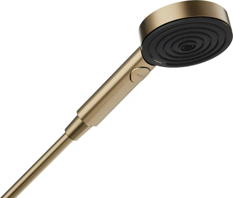 Hansgrohe Pulsify Select S dušo galvutė šlifuotos bronzos spalvos su mygtuku Select ir 3 srovės režimai