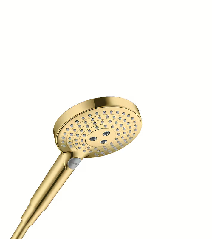Ruční sprcha Hansgrohe Raindance Select v leštěném vzhledu zlata, průměr 125 mm, 3 proudy a tlačítko Select