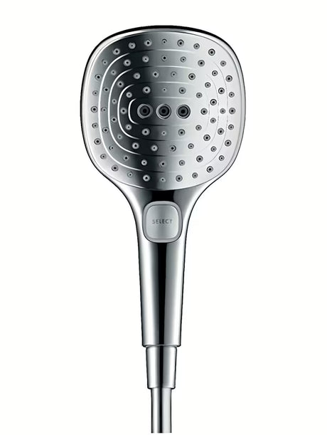 Chromová ruční sprcha Hansgrohe Raindance Select E 120 se třemi proudy a tlačítkem Select