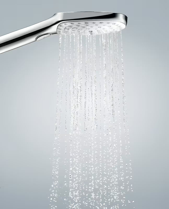 Ruční sprcha Hansgrohe Raindance Select E bílá chrom s tlačítkem Select a třemi proudy