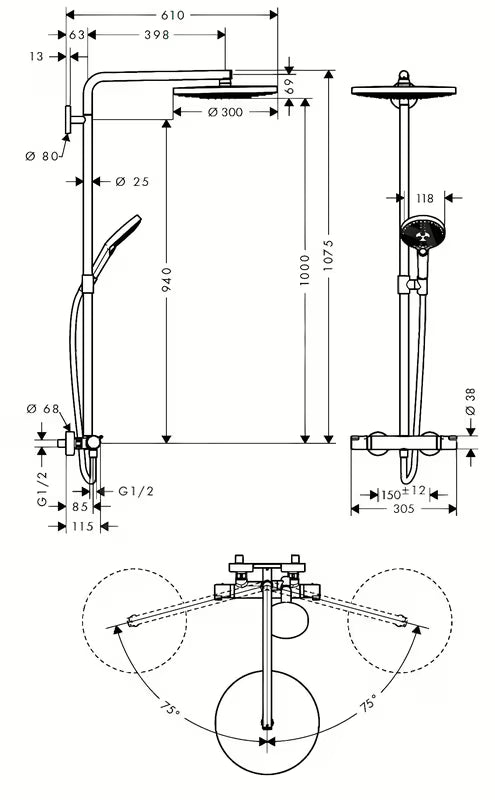 Hansgrohe Raindance Select S sprchový systém s termostatickou baterií v chromovém provedení
