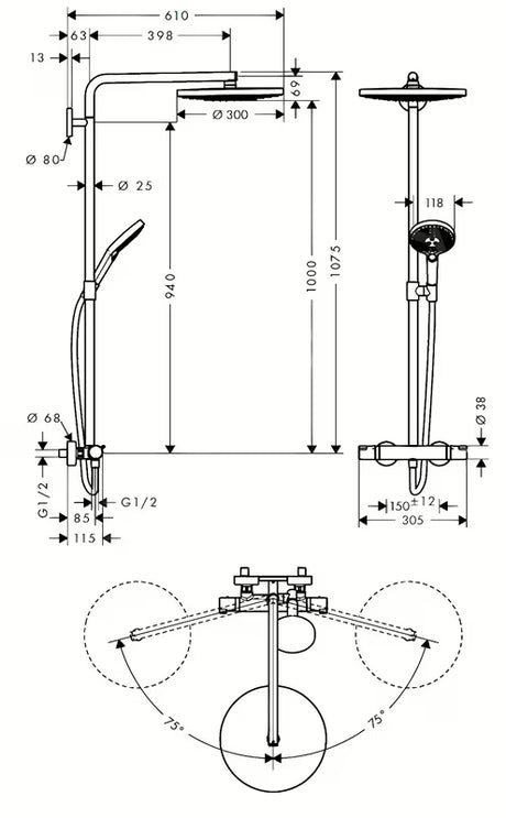 Hansgrohe Raindance Select S sprchový systém s termostatickou baterií v chromovém provedení