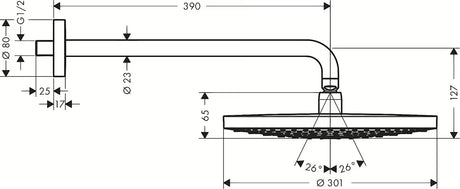 Hlavová sprcha hansgrohe Raindance Select S 300 2jet se sprchovým ramenem v chromu pro montáž na stěnu.