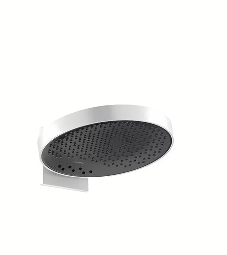 Bílá hlavová sprcha Hansgrohe Rainfinity 360 s nástěnným připojením a antracitovým sprchovým diskem