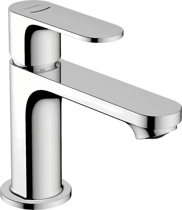 Chromovaný stojánkový umyvadlový ventil hansgrohe Rebris S pro studenou nebo předmíchanou vodu.