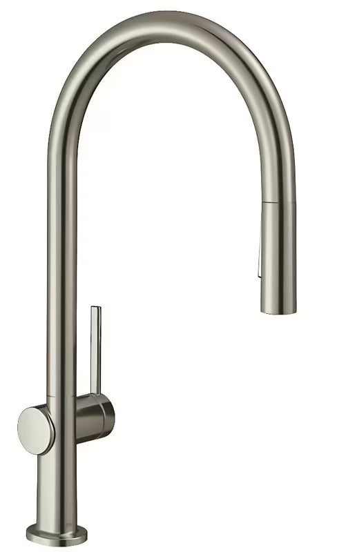 Dřezová baterie Hansgrohe Talis s vysokým obloukovým výtokem a vytahovací sprškou ve vzhledu nerezu