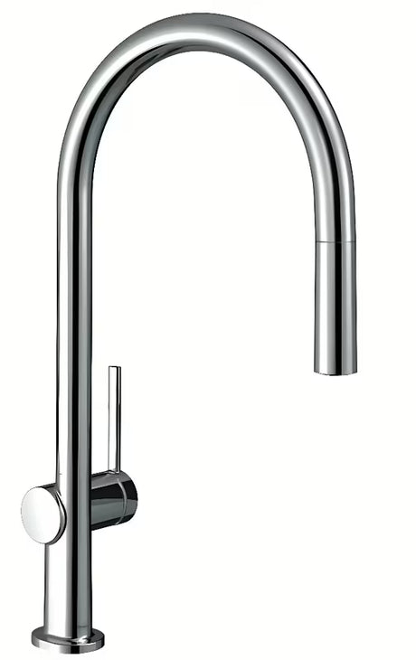 Chromová dřezová baterie Hansgrohe Talis s vysokým obloukovým výtokem a vytahovací sprškou