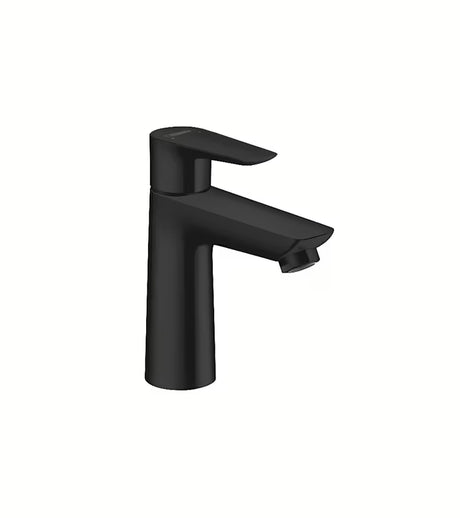 Umyvadlová páková baterie Hansgrohe Talis E 110 s výpustí v matné černé barvě.
