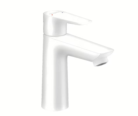 Umyvadlová páková baterie Hansgrohe Talis E v matné bílé s výpustí a plochou pákou